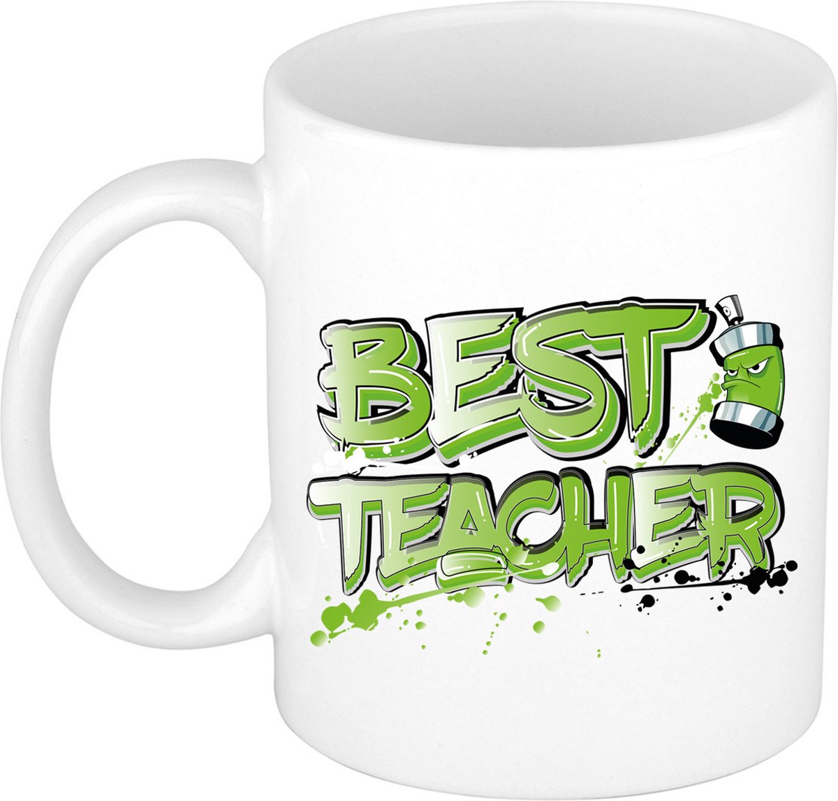 Bellatio Decorations Cadeau koffie/thee mok voor leraar - groen - graffiti letters - 300 ml