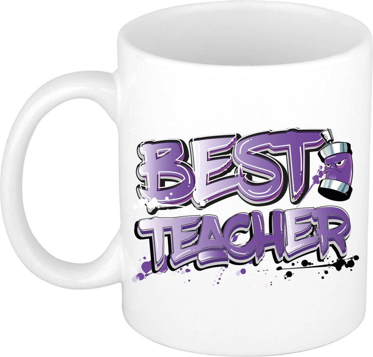Bellatio Decorations Cadeau koffie/thee mok voor leraar - paars - graffiti letters - 300 ml