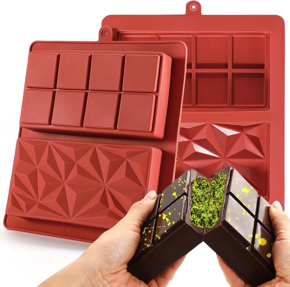 Twee-in-één diepe, antiaanbak siliconen chocoladevormen, geschikt voor Dubai-chocolade.