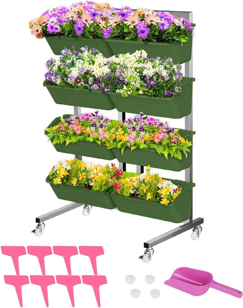 Bloemenstandaard roestvrij staal 4 niveaus binnen buiten planten verticaal verhoogd bed - terras tuin balkon - donkergroen .