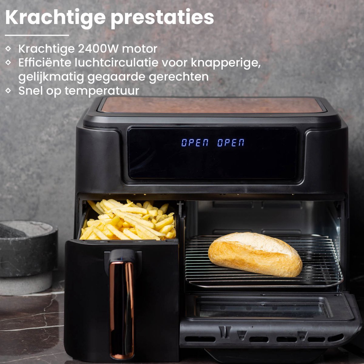 Afbeelding 3 van Nexxt Dubbele Airfryer XXL – Heteluchtfriteuse en Oven in één – Twee Lades van 3,5 en 8 Liter - 11,5 Liter – 10 Kookprogramma’s – 2400W – Zwart