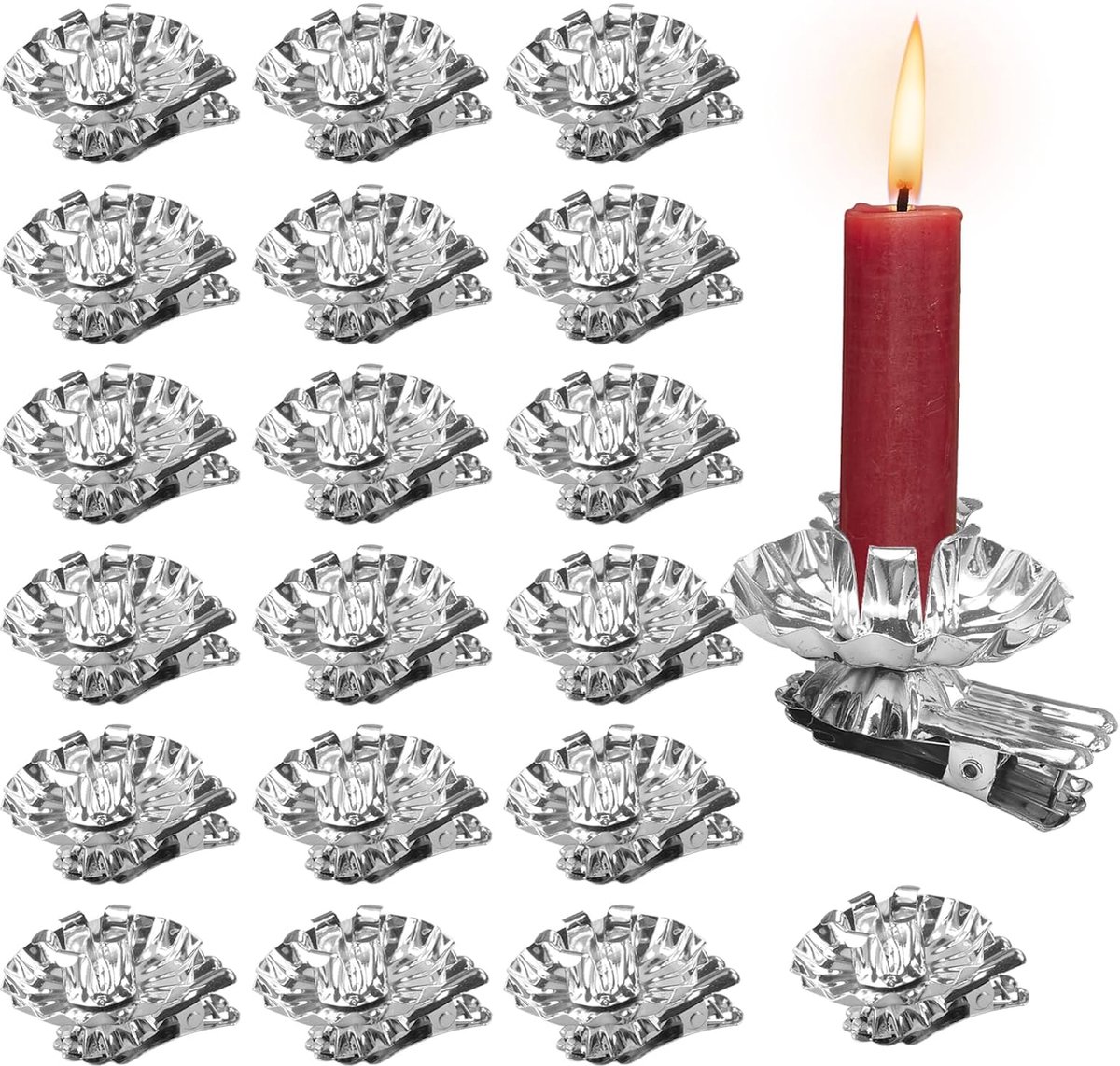 JGS ® Klassieke Zilveren Kaarsenhouders met Klem voor Feestelijke Decoratie en Kerstboom
