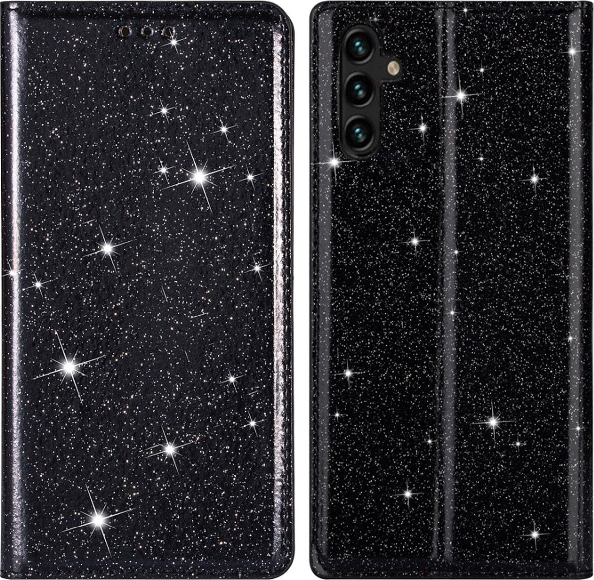 Coverup Hoesje - Geschikt voor Samsung Galaxy A35 Hoesje - Coverup Glitter Book Case - Zwart