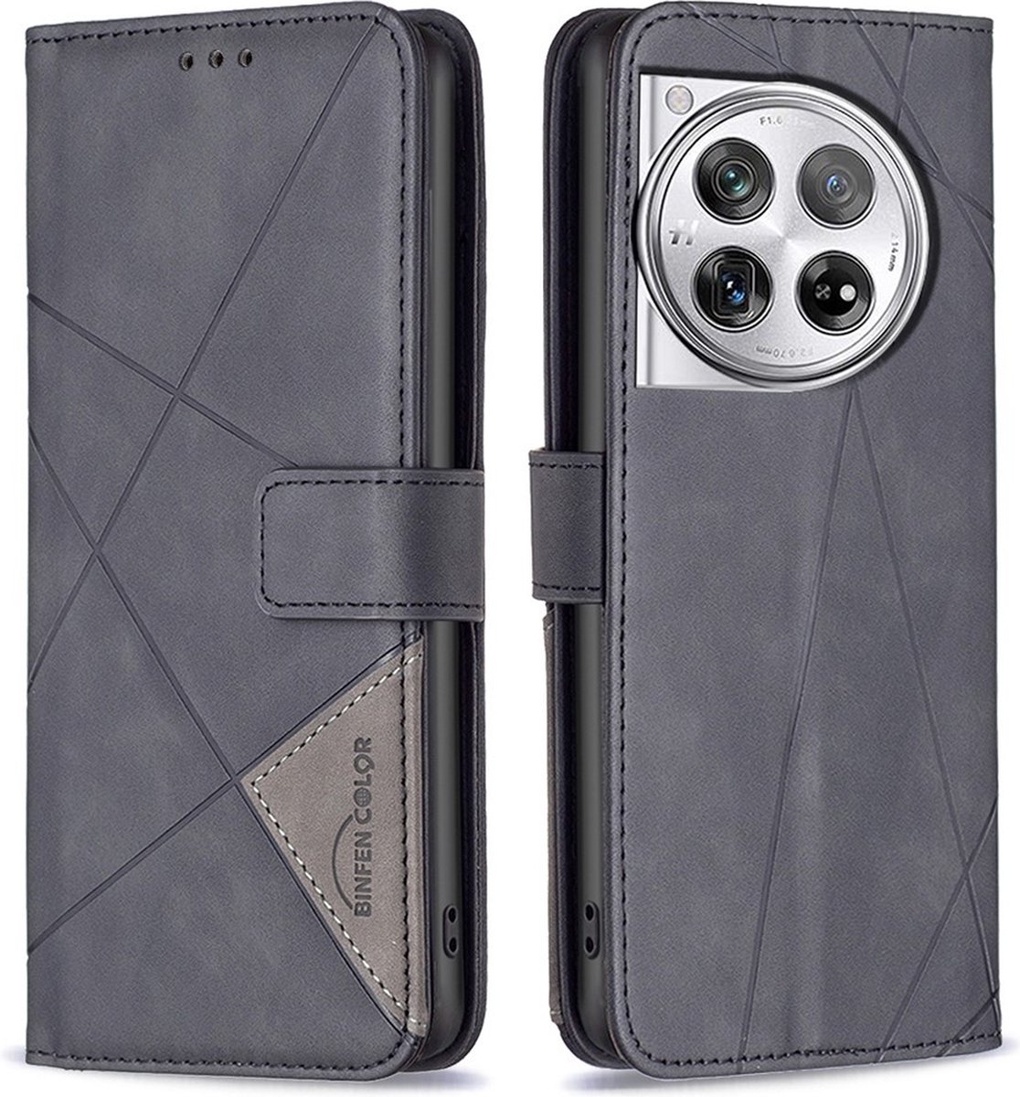 BINFEN Hoesje - Geschikt voor OnePlus 12 Hoesje - BINFEN Geometric Book Case - Zwart