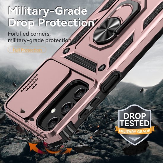 Coverup Ring Kickstand Couverture arrière avec Shield d'appareil photo adapté à la coque Samsung Galaxy A35 - Or rose