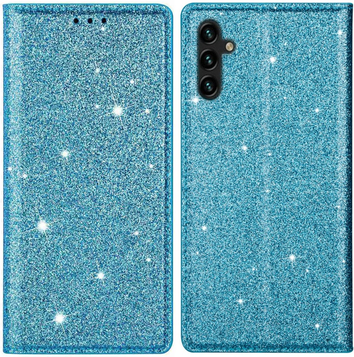 Coverup Hoesje - Geschikt voor Samsung Galaxy A15 Hoesje - Coverup Glitter Book Case - Lichtblauw