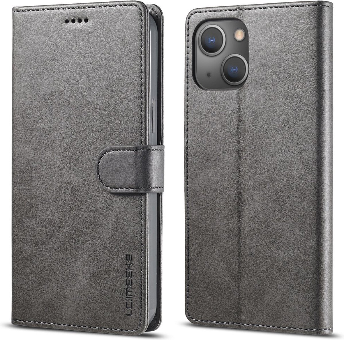 LC.IMEEKE Hoesje - Geschikt voor iPhone 15 Hoesje - LC.IMEEKE Luxe Book Case - Grijs
