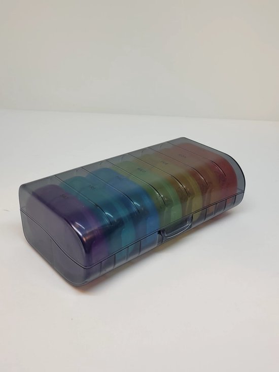 Jumada's - Découvrez le pilulier pratique pour une journée colorée - 7 jours - 2 compartiments - fermeture solide - Néerlandais - boîte de rangement noire - protection solaire