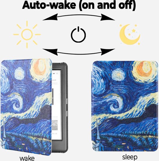 Lunso - Geschikt voor Kobo Glo / Glo HD / Touch 2.0 hoes (6 inch) - sleep cover - Van Gogh Sterrennacht — afbeelding 4