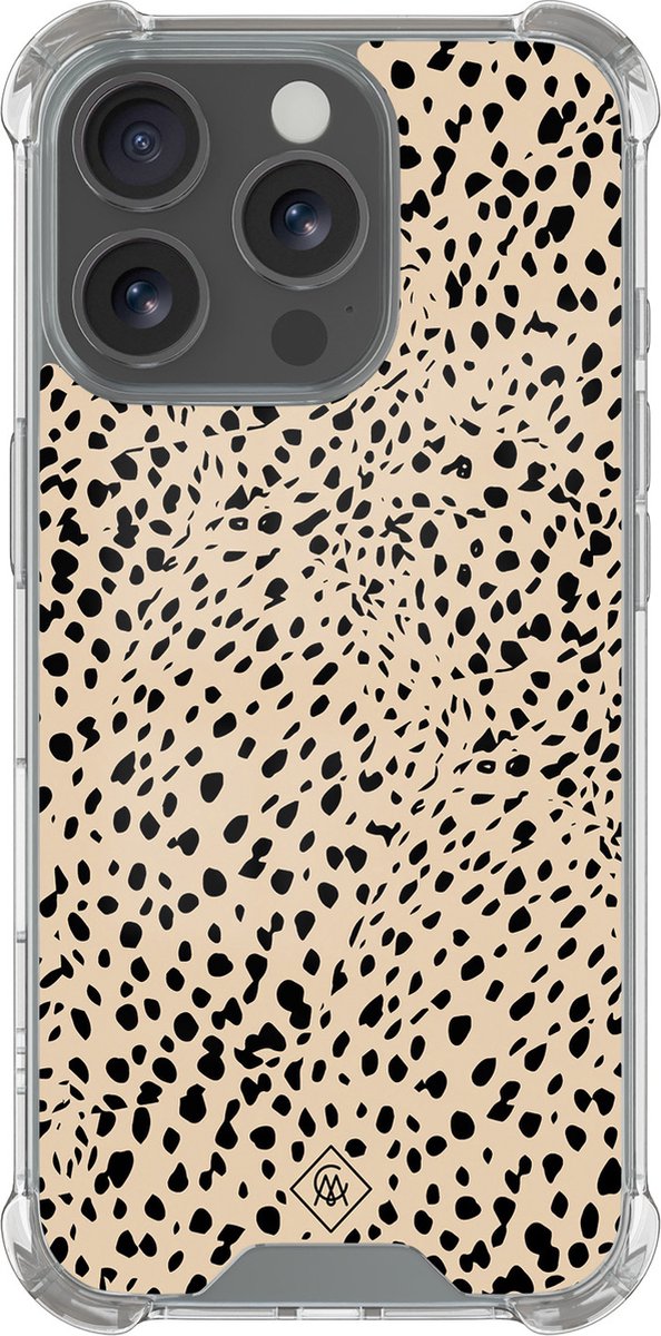 Casimoda® hoesje - Geschikt voor iPhone 16 Pro - Stippen bruin abstract - Shockproof case - Extra sterk - Siliconen/TPU - Bruin/beige, Transparant