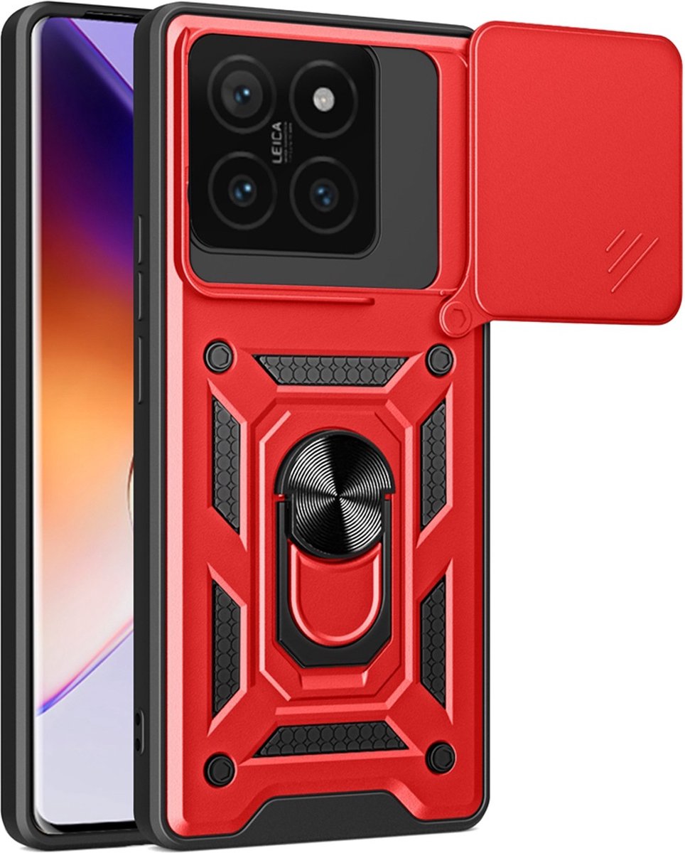 MobyDefend Hoesje - Geschikt voor Xiaomi 14T - Pantsercase Met Draaibare Ring - Rood
