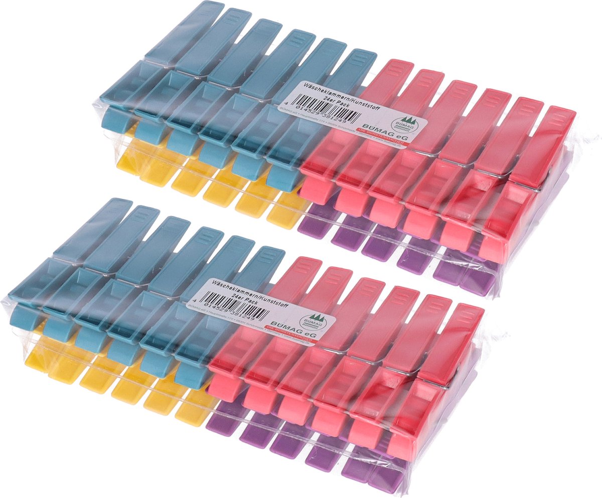 Goedkoopste Wasknijpers - 48x stuks - kleurenmix fel - kunststof - groot formaat van 8 cm