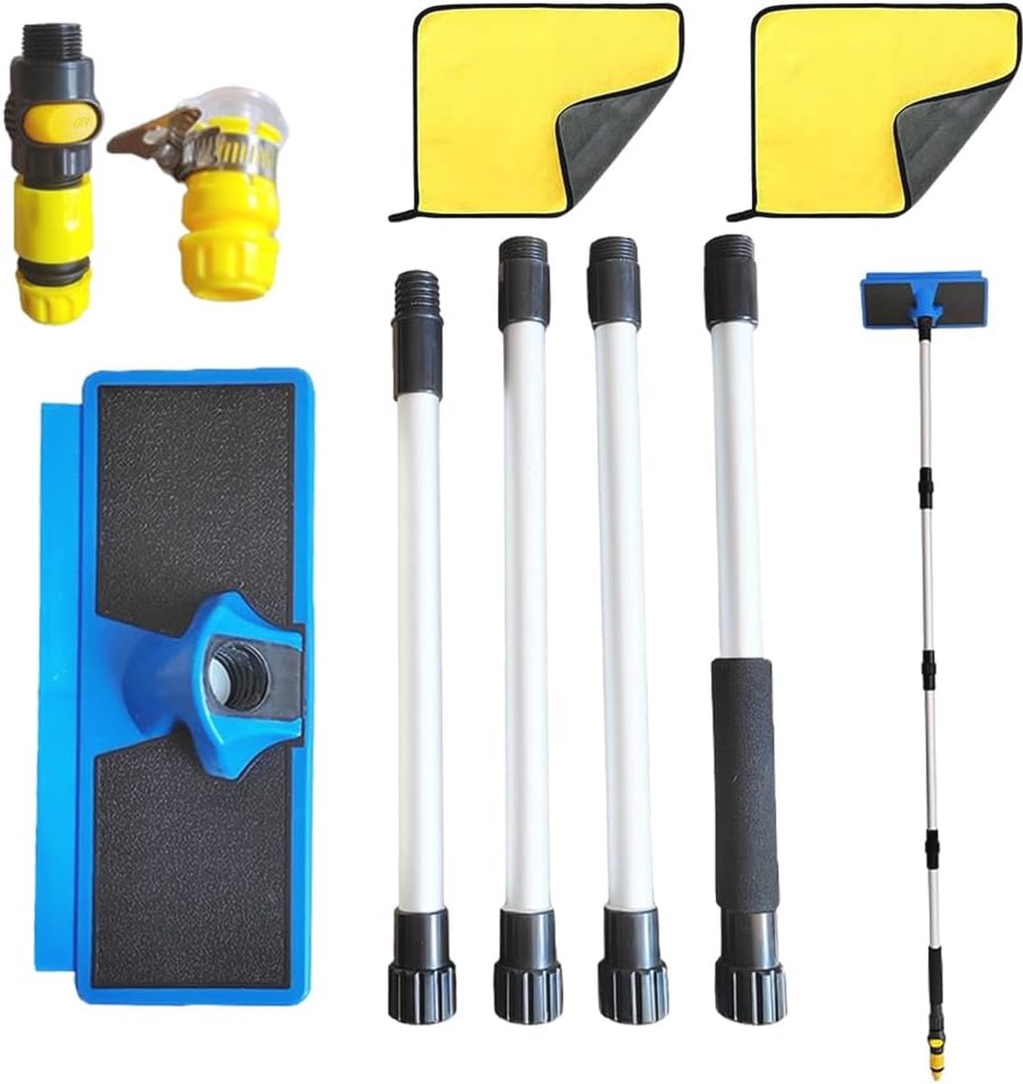 Telescopische Wasborstel met Wateraansluiting - Autowasborstel voor Auto, Caravan, Vrachtwagen en Bus - Inclusief 2 Wasdoeken