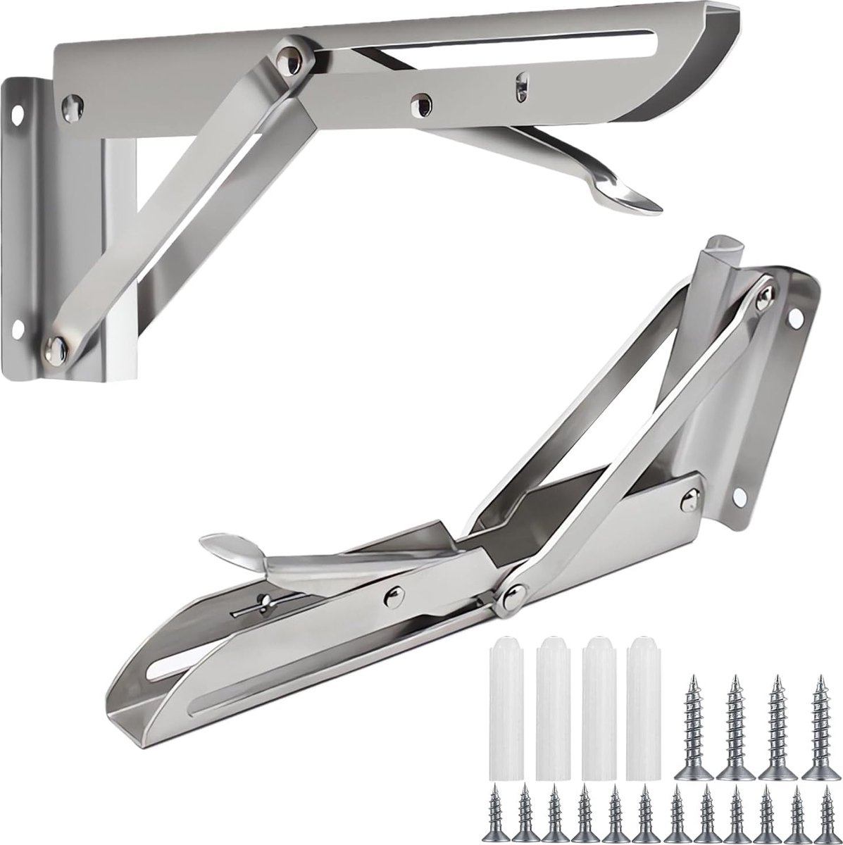 Inovra ® Professionele Opvouwbare Console van 300 mm voor Zware Belastingen, Set van 2, Roestvrij Staal