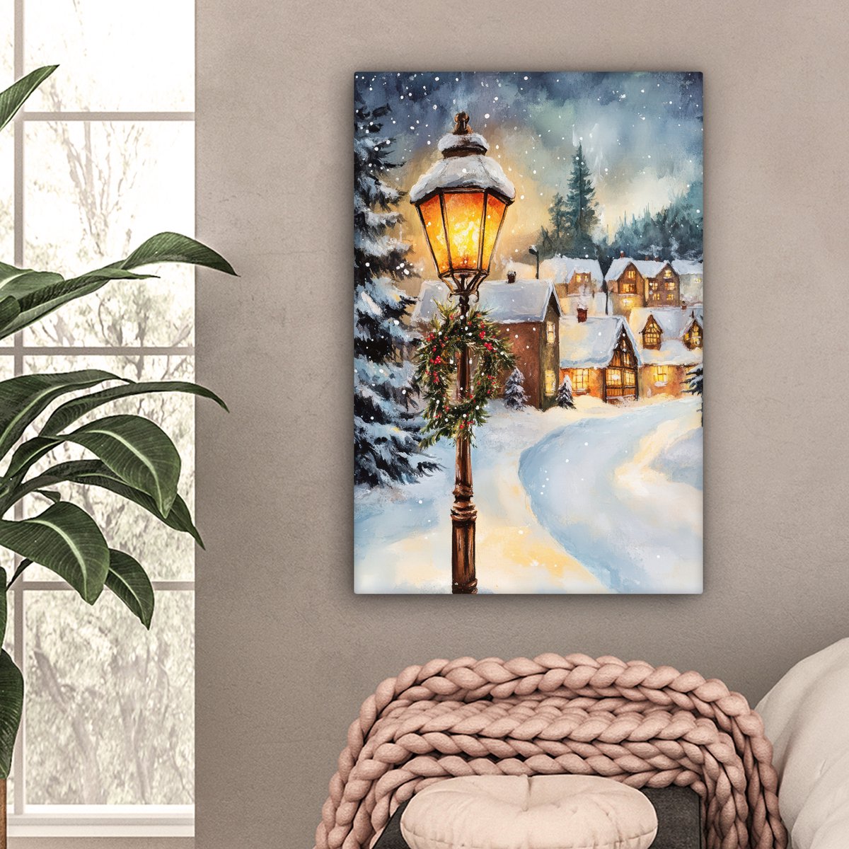 Canvas schilderij 60x90 cm - Wanddecoratie Kerstdorp - Huizen - Sneeuw - Kerst - Muurdecoratie woonkamer - Slaapkamer decoratie - Kamer accessoires - Schilderijen op canvas - Kerstdecoratie voor binnen - Kerstversiering - Kerstmis versiering – foto 4