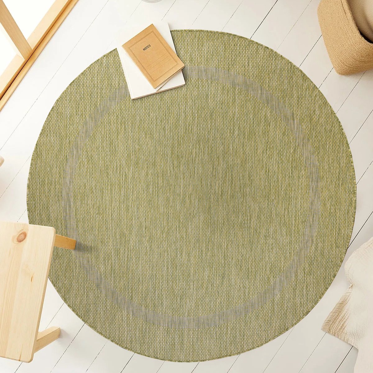 Muratap Relax Uni Binnen en Buiten - Rond Vloerkleed - Indoor & Outdoor - Laagpolig Effen - Groen- 160 CM ROND