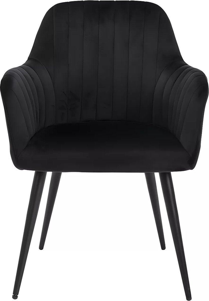 Vente-unique Set van 2 stoelen met fluweel en zwarte metalen leuningen - Zwart - ELEANA