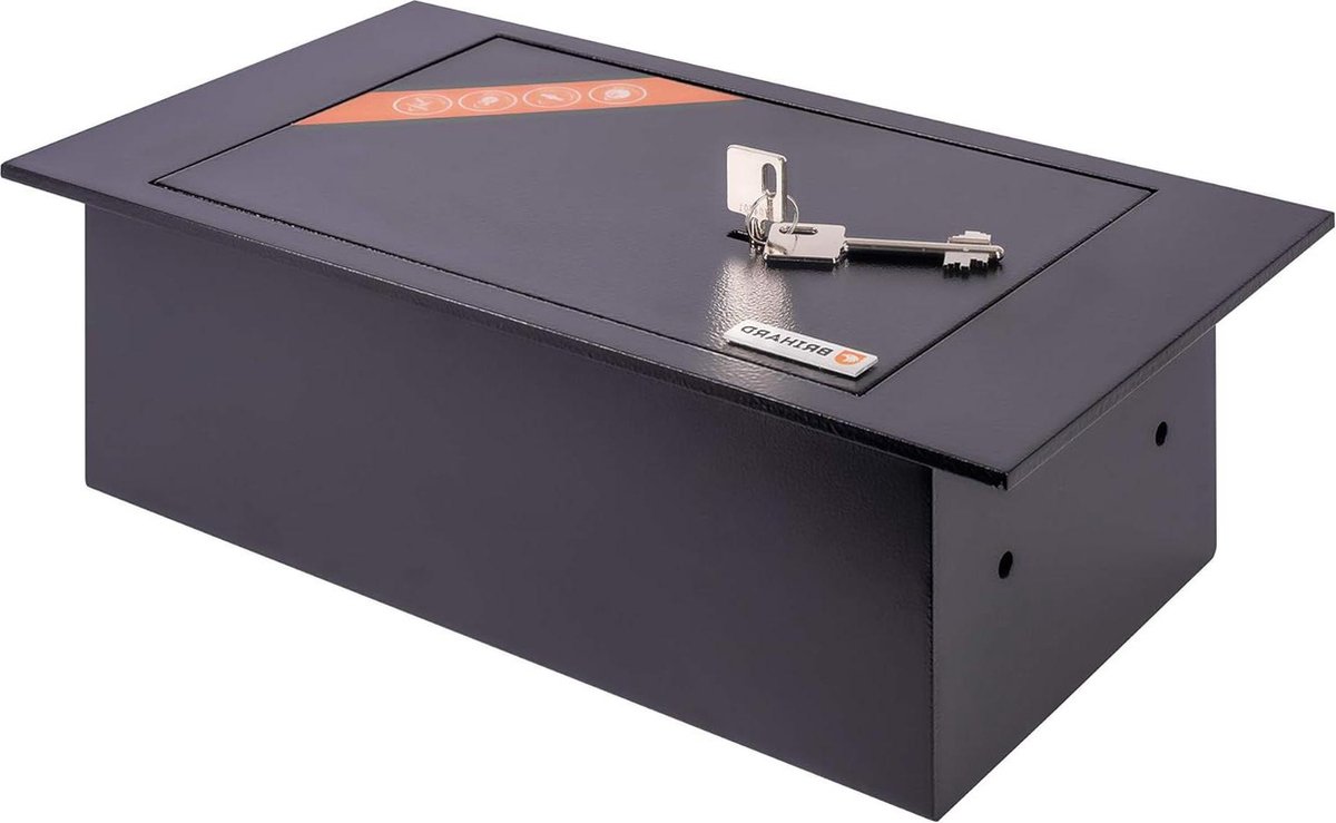 Vloermontage kluis met sleutelslot - Inbouwkluis plat 4L veilige opberger - Buitenmaat 13x39x21 cm - Heavy duty kluis