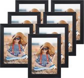 Set de 7 cadres photo 10x15 cm noir avec verre véritable pour photos 15x10 - Ensemble de collage de cadres photo avec support mural ou de table