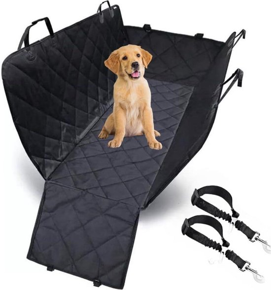 Foto: Strex hondendeken auto achterbank en kofferbak 137 x 147 cm beschermhoes hondenkleed honden deken auto achterbank incl hondenriem en opbergzak zwart