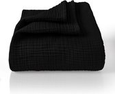 Premium mousseline sprei 150 x 200 cm - 100% katoen - extra zachte katoenen deken als knuffeldeken, bedsprei, banksprei, banksprei - warme bankdeken (zwart)