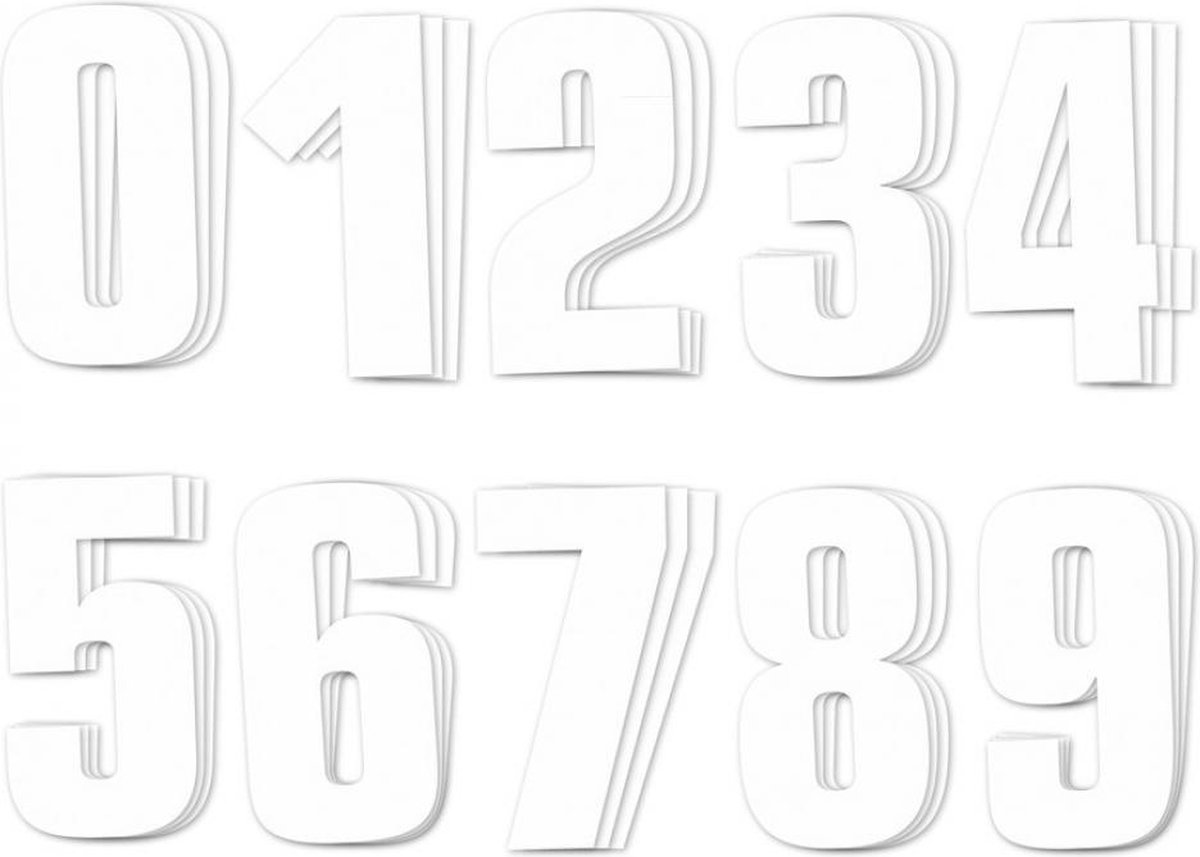 30 autocollant sticker numéro course adhésif de 0 à 9 blanc 20x25cm pour motocross