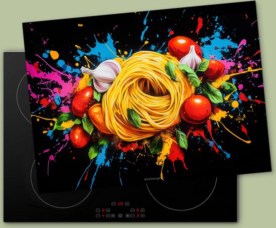 KitchenYeah® Protection plaque induction 71x52 cm - Spaghetti - coloré - peinture - abstrait - Protege plaque de cuisson - Couvre plaque induction - Protecteur d'induction - Cuisine