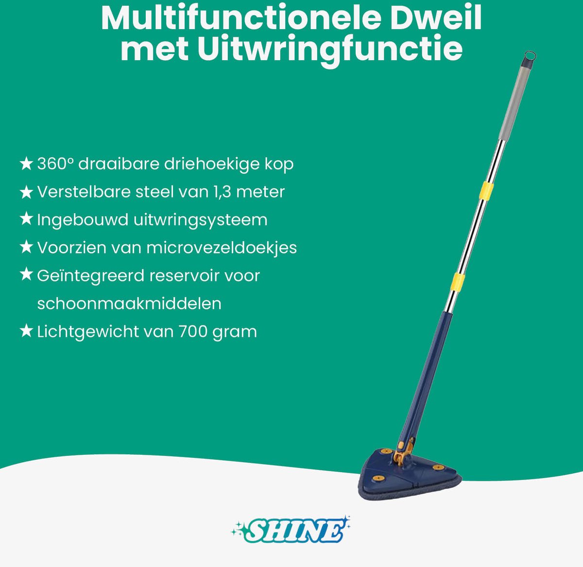 Luvetrex ® Efficiënte 180° Draaibare Dweil voor Muren en Vloeren in Oranje Kleur