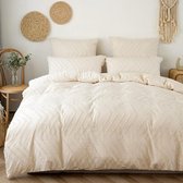 JGS ® Parure de lit avec broderie kaki et motif vagues pour lit double