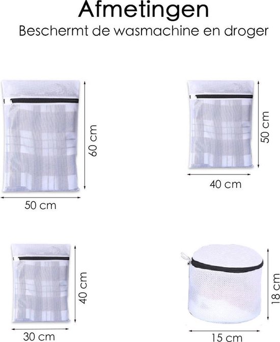 Waszak van katoen, set van 3, wasnet met ritssluiting, 30 x 20/40 x 30/50 x 40 cm, waszak om op te hangen, wasnet voor wasmachine, nettas voor reizen, organizer
