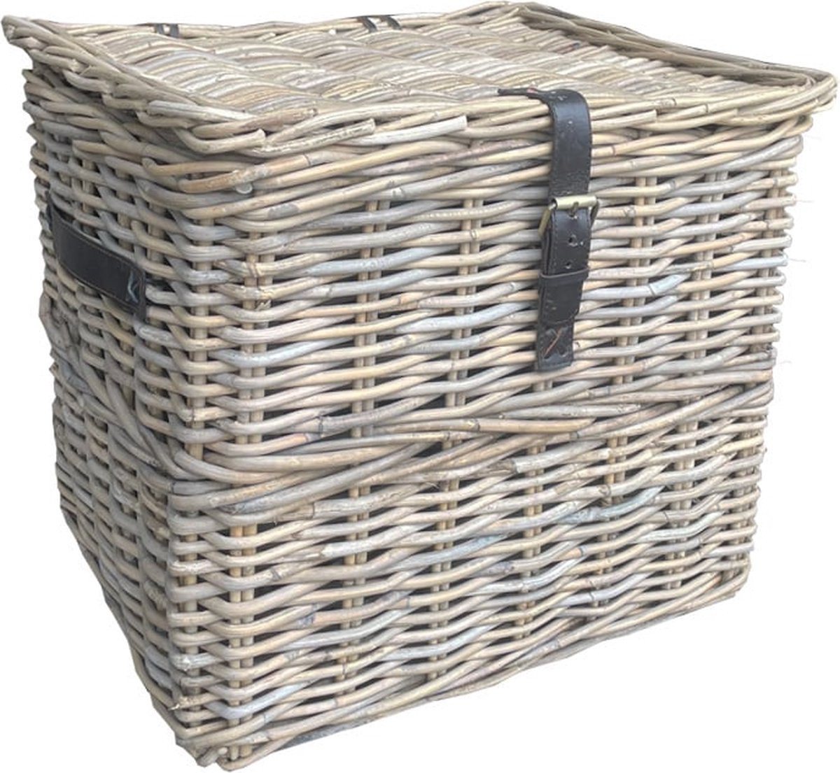 Rotan Opbergmand Lederen Riem - 32x24xH28 cm - opberger - rotan mand - Vierkant