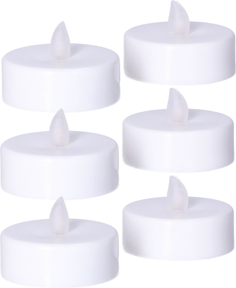 Anna's Collection Grote LED theelichtjes - 6x - wit - D6 x H4,5 cm - timer - waxinelichtjes - kaarsen