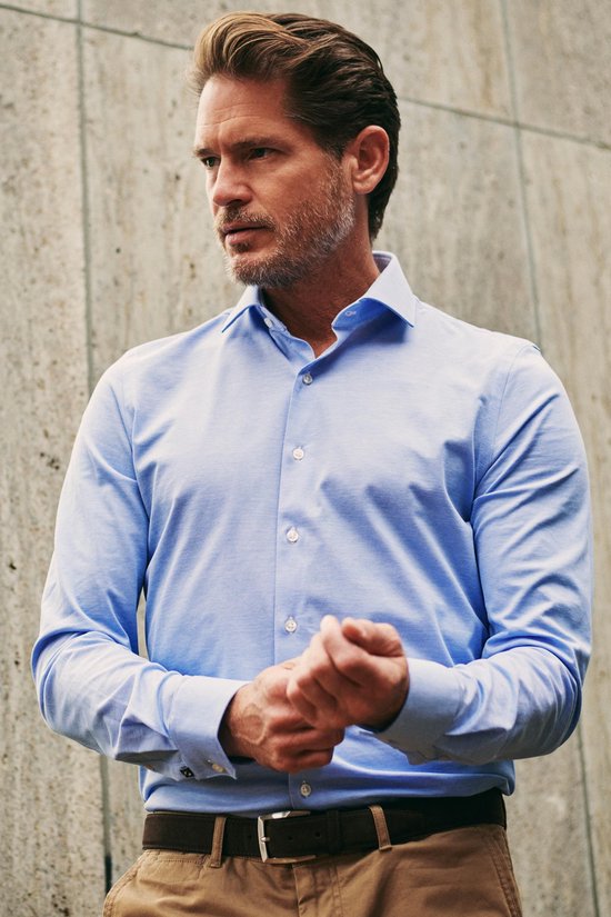 Suitable Overhemd Knitted Piqué Lichtblauw - Maat 40 - Heren - Casual Shirt