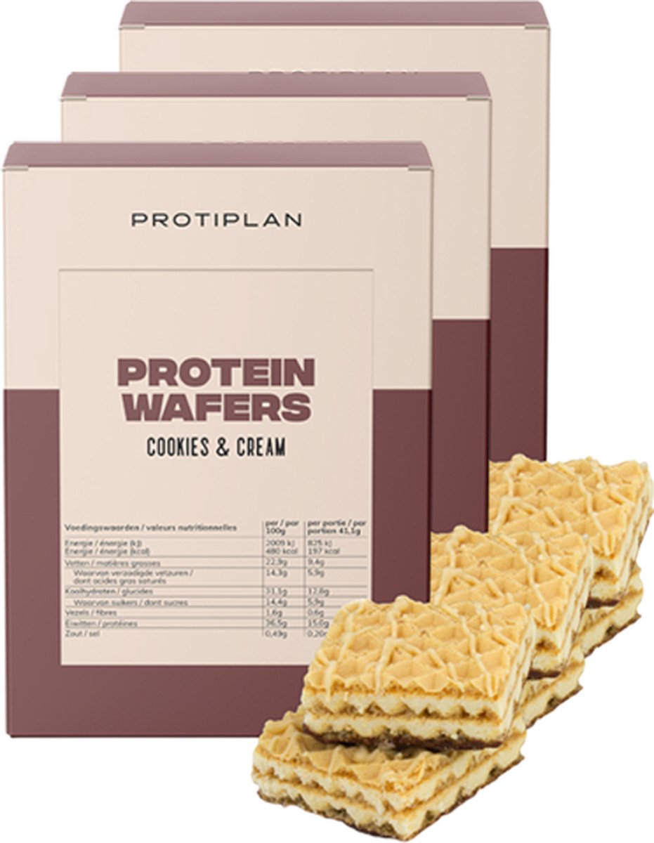 Goedkoopste Protiplan | Wafel Cookies & Cream | 3 stuks | 3 x 10 x 20,55 gram | Koolhydraatarme Wafel