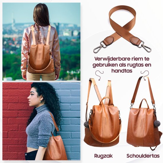 Glennoo Anti-theft Backpack Women - Sac à dos femme - Cuir PU - Marron