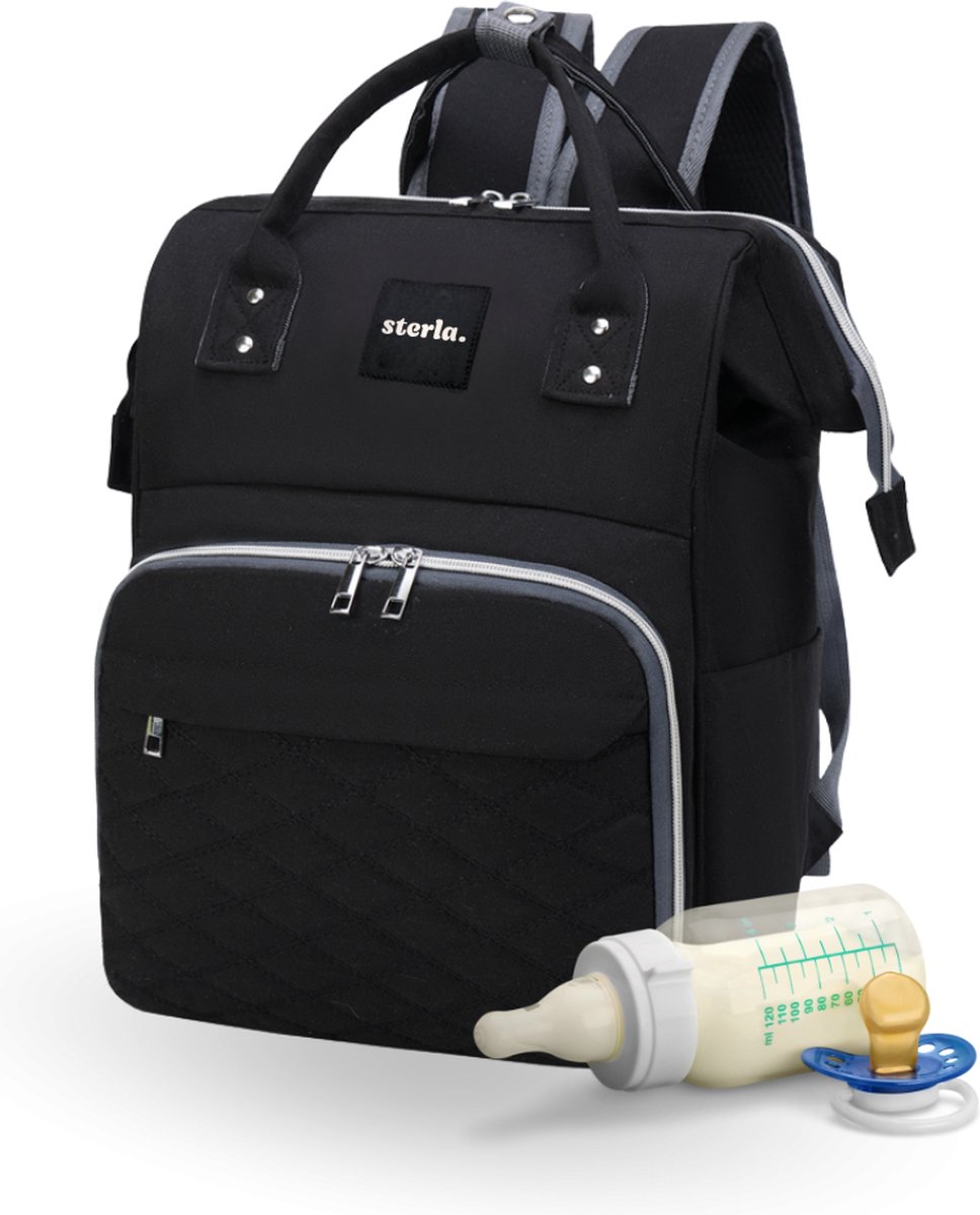 Luiertas Rugzak met USB-Aansluiting – Ruime Mama Tas met Geïsoleerde Vakken - Inclusief Kinderwagen Haken en Waterafstotend Materiaal – Zwart