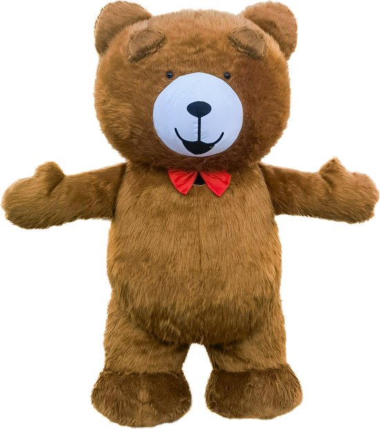 KIMU® Groot Opblaas Kostuum Teddybeer Donkerbruin - 2 Meter Opblaasbaar Pak Bruin - Mega Berenpak Mascotte Opblaaspak - Super Opblaasbare Beer Dierenpak Halloween