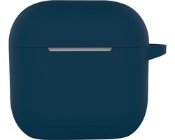 Hoesje - Geschikt voor Apple AirPods 4 - met Clip - Siliconen Hoes - Silicone Case Cover - Navy