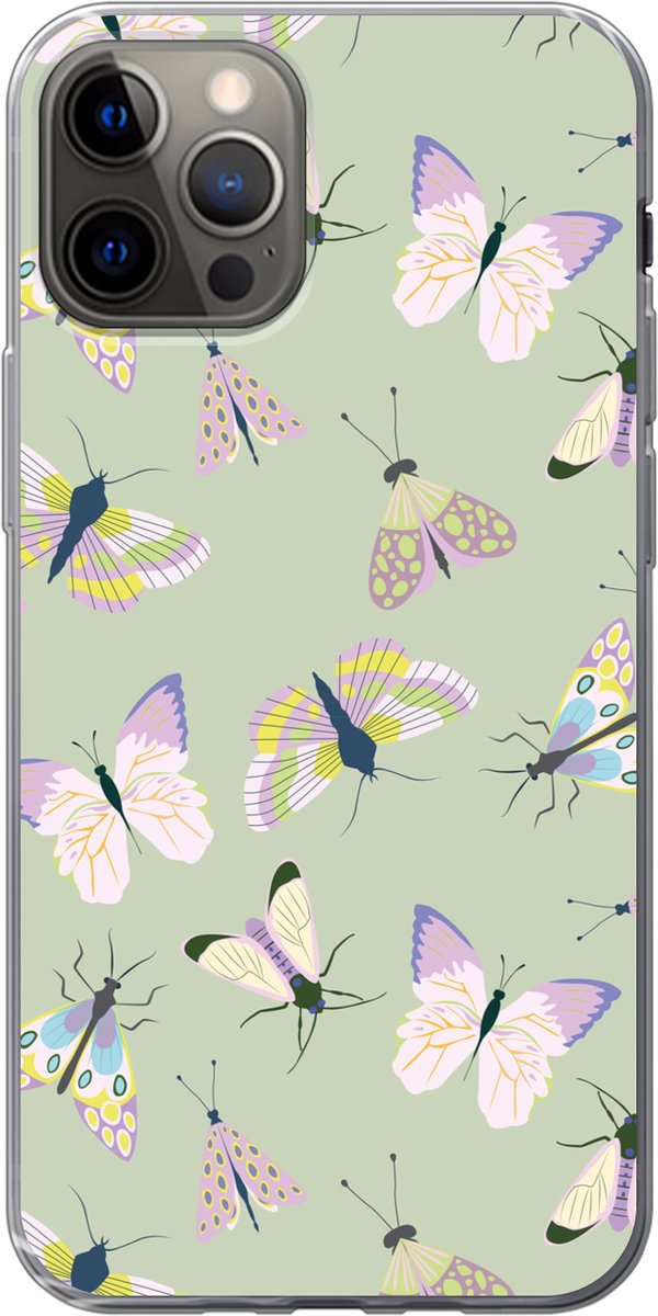 Telefoonhoesje Geschikt voor iPhone 13 Pro hoesje - Vlinders - Insecten - Groen - Kleurrijk - Siliconen Telefoonhoesje Telefoonhoesje