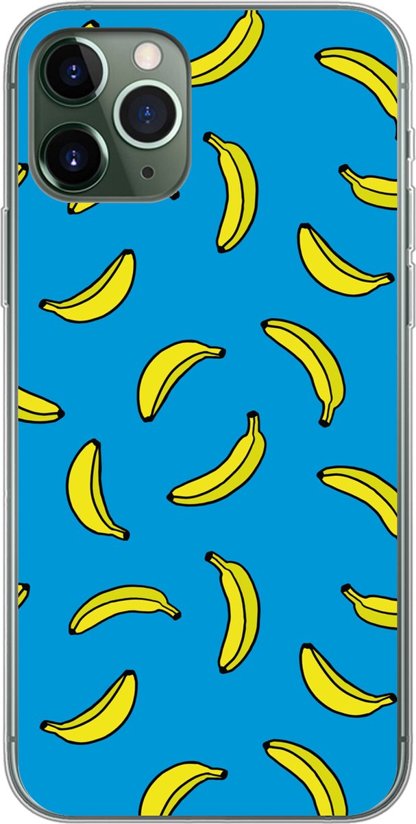 Telefoonhoesje Geschikt voor iPhone 11 Pro hoesje - Bananen - Geel - Blauw - Print - Siliconen Telefoonhoesje Telefoonhoesje