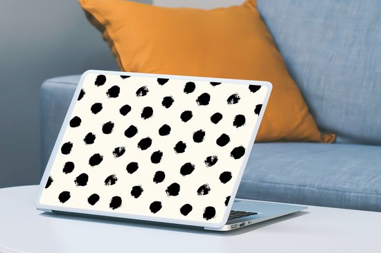 Sticker pour ordinateur portable - 15,6 pouces - Pois - Zwart - Wit - Imprimé - Minimaliste - 36x27,5cm - Autocollants pour ordinateur portable - Skin pour ordinateur portable - Couverture