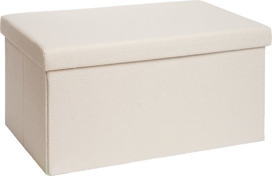 Laleni Bouclé Bankje - met Opbergruimte - Bankje met Opslagruimte - Hocker met Opslag voor Kids - Poef - 76 x 38 cm - Beige