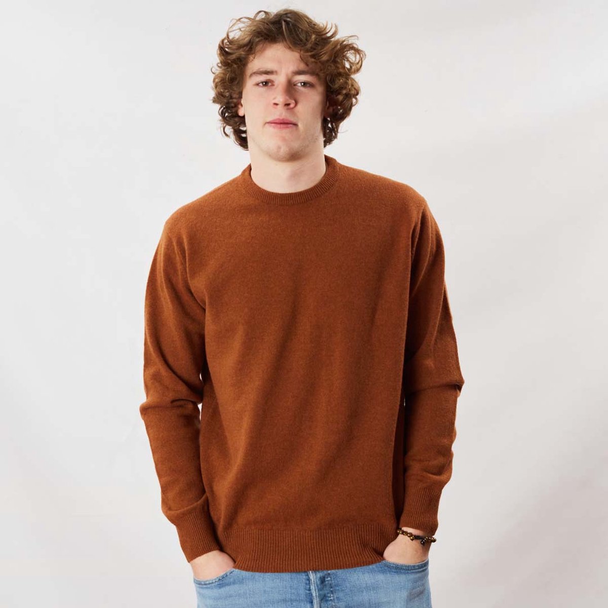 Osborne Knitwear Trui met ronde hals - Sweater heren in Lamswol - Pullover Heren - Chesnut - XL