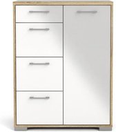 Holle dressoir 1 deur en 4 lades eiken decor en wit hoogglans.
