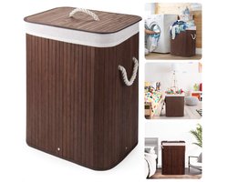Bamboe Wasmand met Waszak - Opvouwbaar Met Deksel - Wassorteerder - 72L - Bruin
