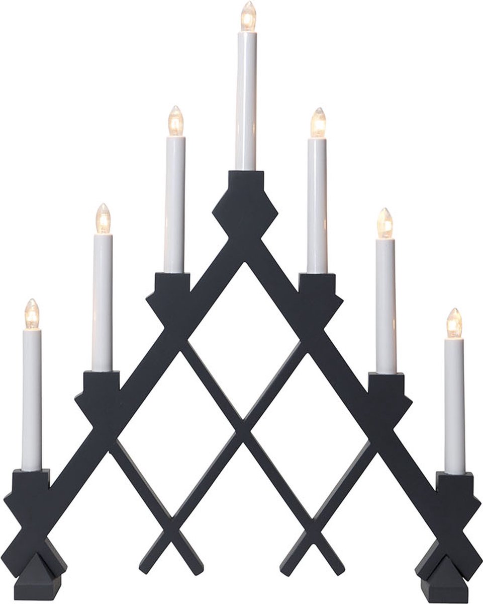 Star Trading Grote houten kaarsenboog 'Rut', 7 x E10 kaarsen, netvoeding, zwart, H 53 cm, B 43 cm