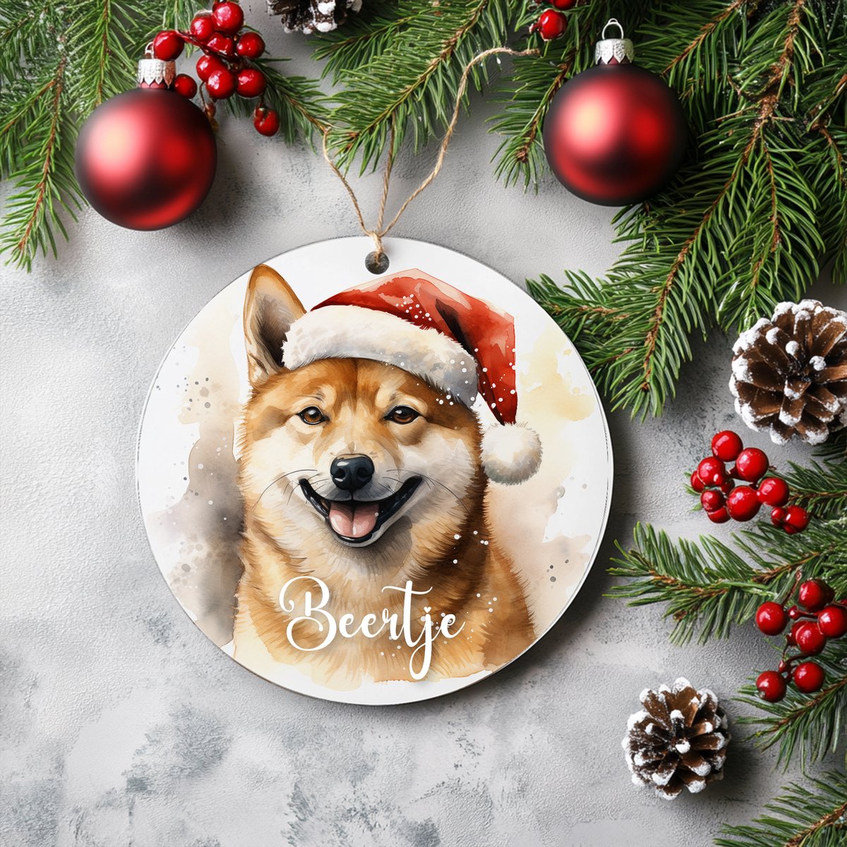 Kerstboom hanger Shiba inu met naam