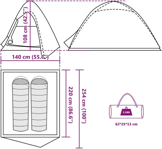 vidaXL Koepeltent - 2-persoons - Waterdicht - Camouflage Kampeer Tent - Koepeltent - Tent Camping - Buitenleven - Vakantie van Vidaxl — afbeelding 4