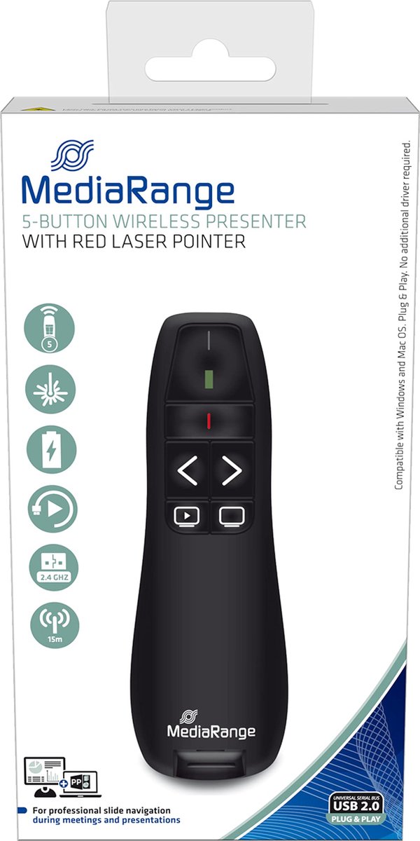 MediaRange MROS220 – Draadloze Presenter met USB-ontvanger