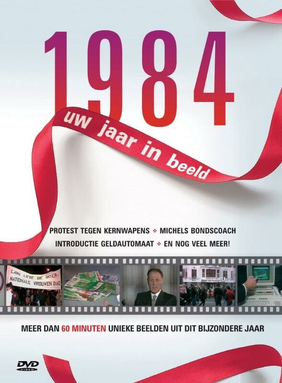 Voorkant van een dvd-hoes met het jaartal '1984' in grote letters, over een rode lint. De tekst luidt 'uw jaar in beeld'.